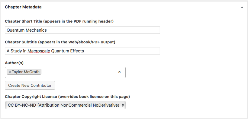 The chapter metadata section of the chapter editor page.